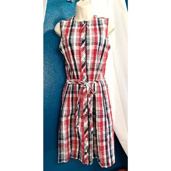 Brooks Brothers Red Fleece Plaid Sleeveless Dress Size 6 Red White Navy - Picture 2 of 14